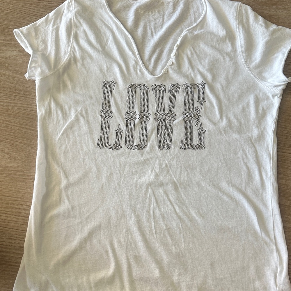 Zadig & Voltaire White Tee with strass ‘LOVE' Print - Picture 2 of 4